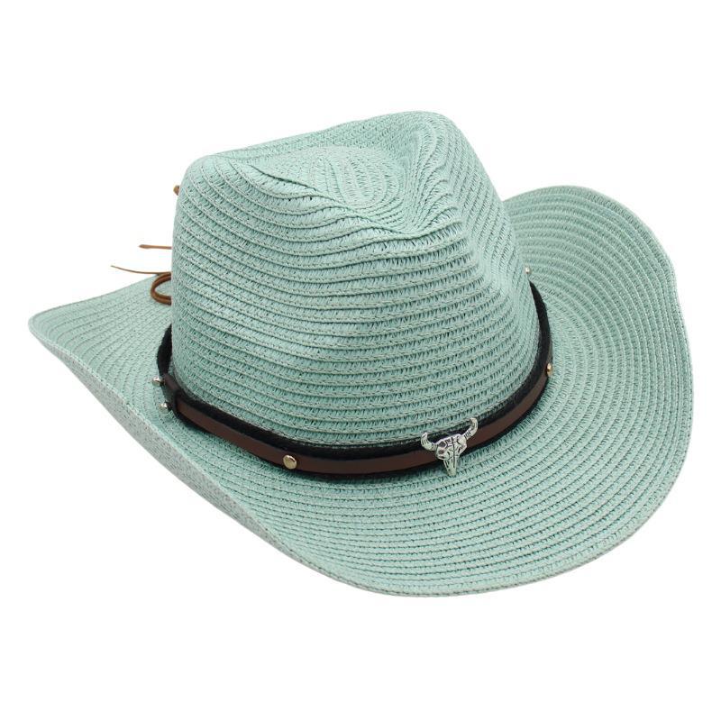 Western Cowboy Straw Hat Sun Hat Tibetan Bullhead Hat National Style Straw Knight Hat Sun Hat