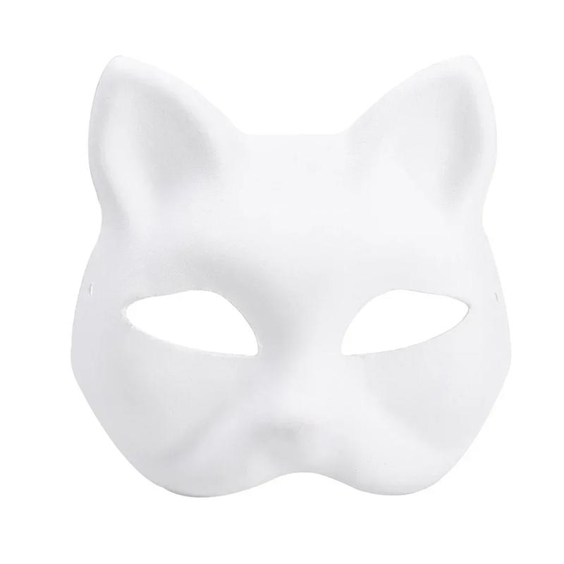 

Japanese Mask Paper - DIY Paintable Cat Half Face Mask for Halloween Cosplay Animal Costume Party Decor Craft Prop Blank Mask