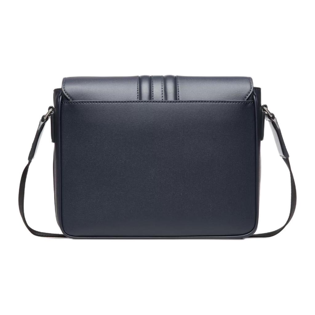 Bally Mythos Logo Print Adjustable Shoulder Strap Magnetic Flap Closure Recycled Cowhide Crossbody Bag Men Bags Navy-Blue 6310579