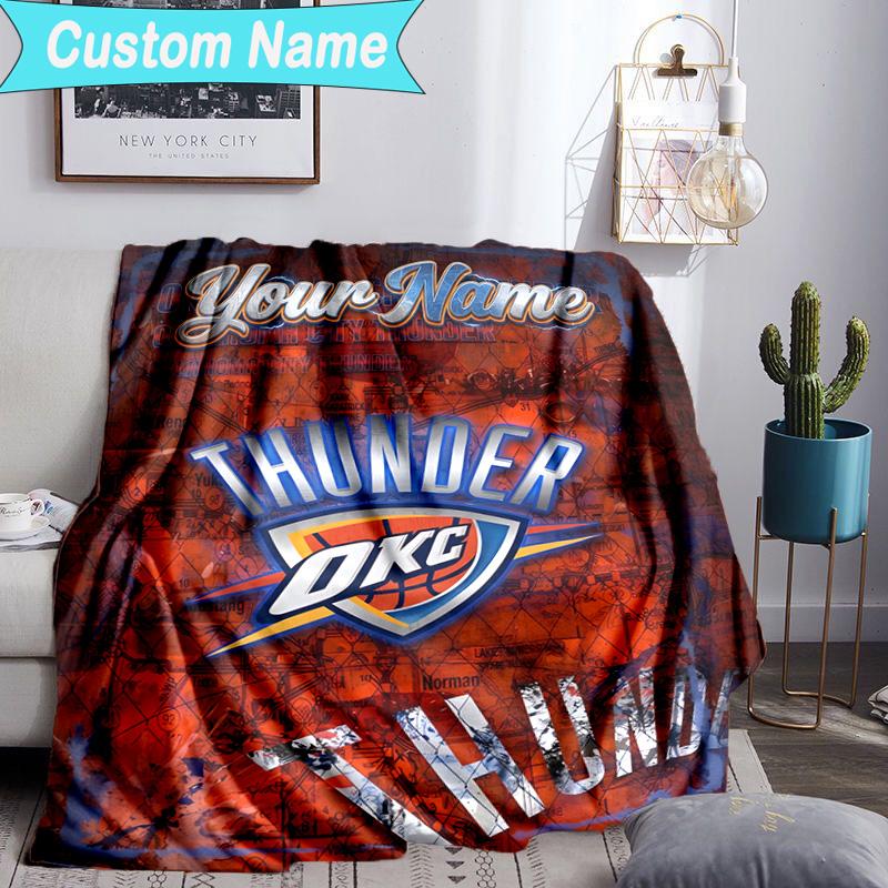 Custom Name Blanket Thunder OKC Basketball Blanket Bedding Blanket for Travel, Camping, Living Rooms, Offices, Sofas, Fan Christmas Gift
