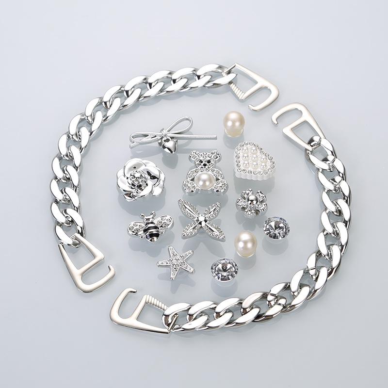 Bear Rhinestone Chain Silver Crocs Accessories DIY Shoe Buckle Flower