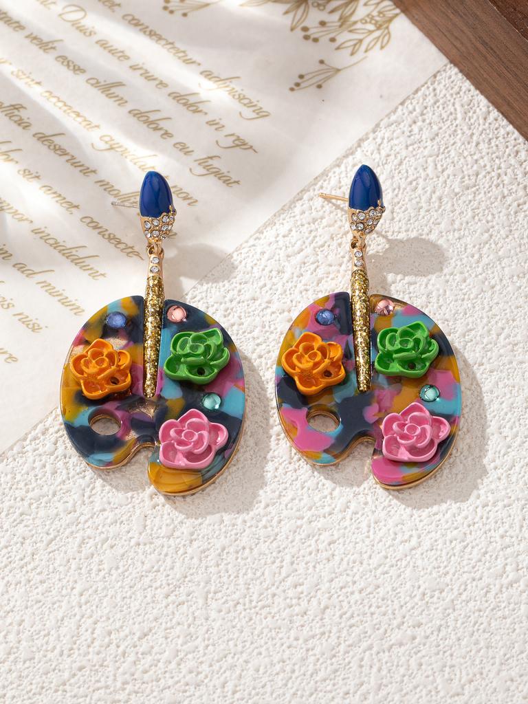 Color Inlaid Petal Shape Stud Earrings, Light Luxury Trend Earrings