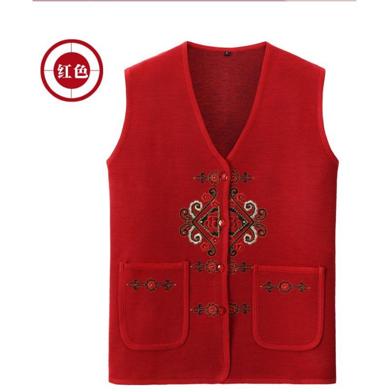 

Female Elderly Embroidered Cardigan Grandma Autumn Wear Horse Clip Elderly Vest Wife Sweater XL красный