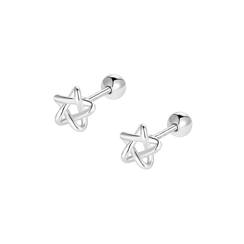 

Посеребренные серьги-гвоздики S925 с полыми пятиконечными звездами, женские серьги-гвоздики с индивидуальной линией, плетеные серьги с винтовой пряжкой и звездой