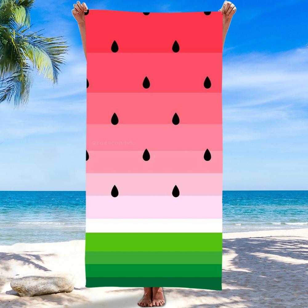 Pink Peach Pattern Beach Towel Polyester Quick Dry Sand Free Bath Towel Fruit Print Blanket for Summer Seaside Vacation Travel