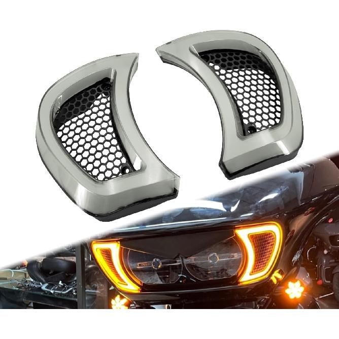 

LED Headlight Vent Accents Turn Signal Light Running Light Fit for Harley Road Gilde FLTRX 2015-2023 (Clear) чистый