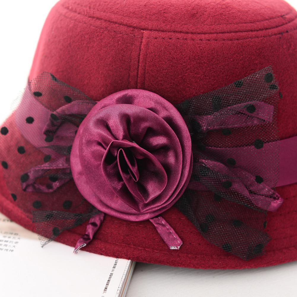 Woman Autumn Winter Cap British Style Woolen Hat Retro Lady Floral Felt Hat