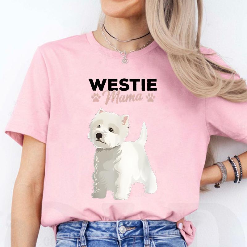 West Highland White Tshirt Terrier Mama Dog Westie Mom Women and Girls Casual Street Wear Breathable Shirts Dog Mom Clothing
