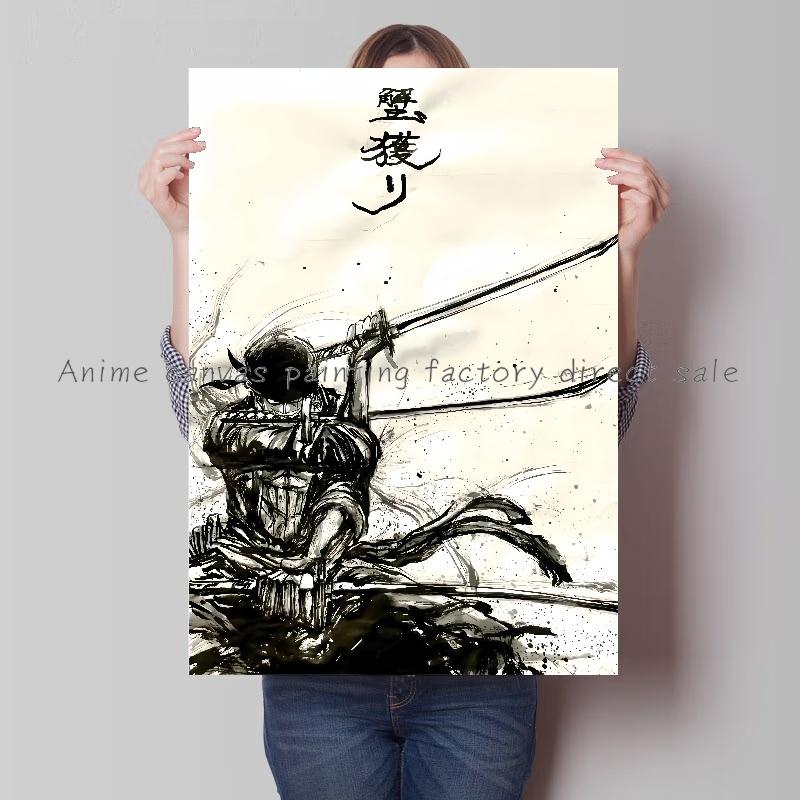 Anime One Piece Zoro Poster Stampa HD a Inchiostro Pittura su Tela Arte Murale Adatto per Caffetteria Decorazione Parete Casa Quadro Regalo