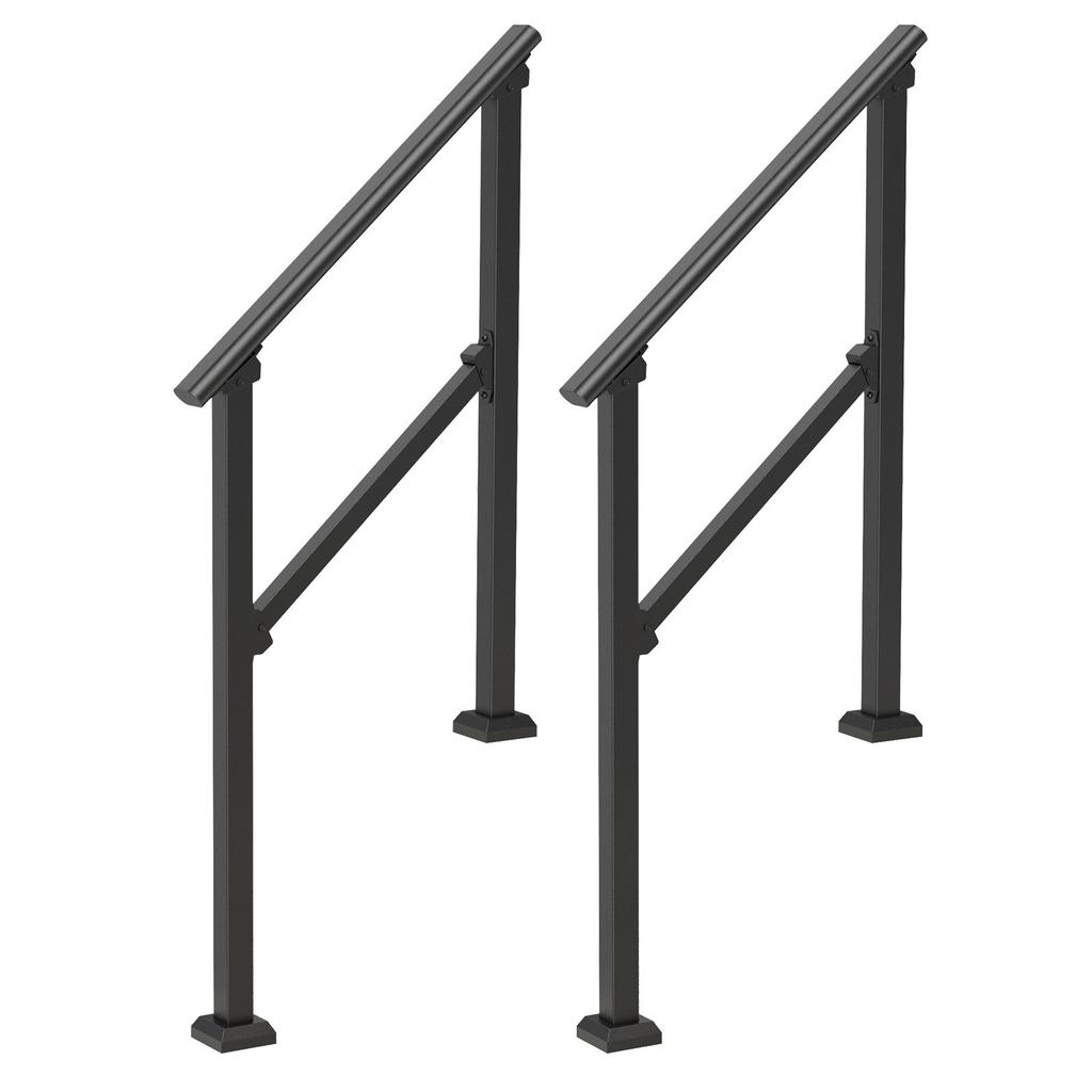 VEVOR Handrails for Outdoor Steps, 2 PCS 2-3 Step Stair Hand Rail Kit, Transitional Carbon Steel Railings with Installation Kit