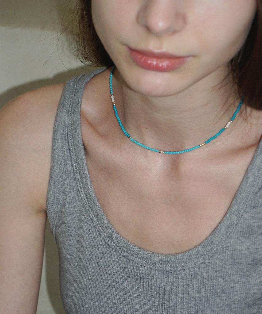 Ourpierre Love Skinny Bead Necklace Sky Blue