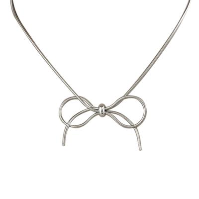 Elegant Bowknot Necklace Minimalist Stainless Steel Bowknot Clavicle Chain Dainty Choker Jewelry for Women Girl Teen