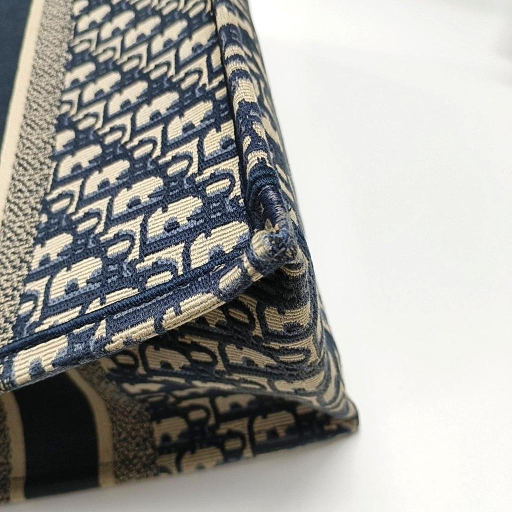 [Usato] Borsa Tote Media Tela Blu Ricamo Monogramma Borsa a Mano - Ottime Condizioni #7AWINR