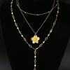 Elegant Y-Shaped Color Diamond Flower Necklace Set - Light Luxury Layered Two-Piece Design