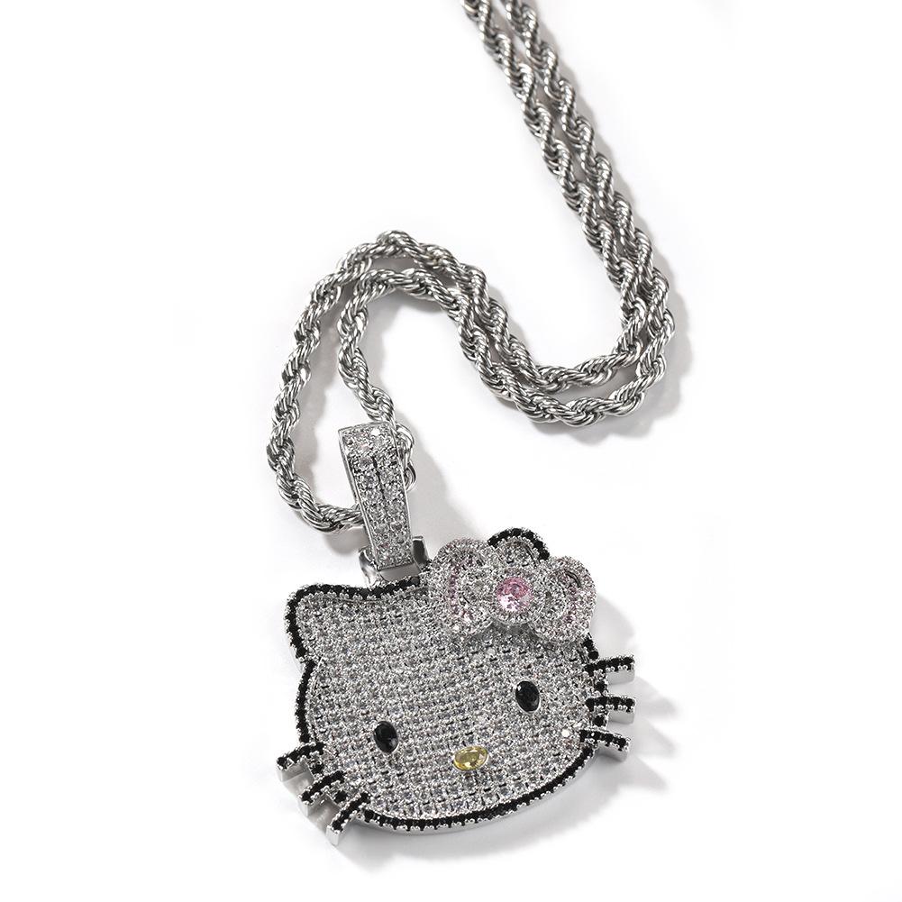 

New trendy cool cute small cartoon cat pendant simple sweet cool style sweater chain necklace