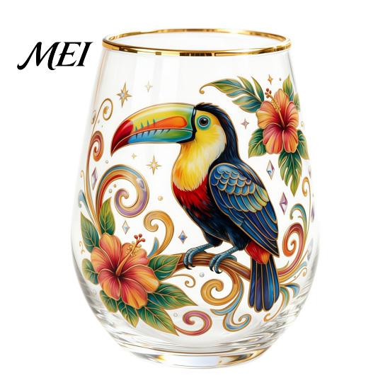Traumhaftes Mädchen Stil Becher Handbemalter Glasbecher, Eiförmige Tasse mit Goldrand, Klarer Bleifreier Kerzenlicht Dinner Weinbecher für Tee Kaffee