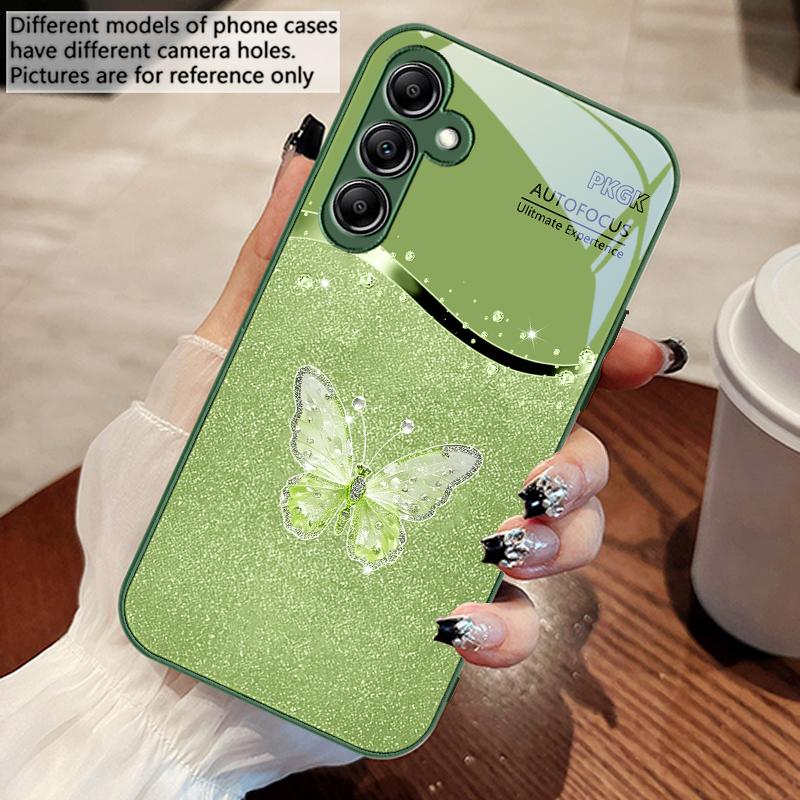 Gradient Diamond Butterfly For Samsung Galaxy A14 4G 20 30 52 20S 21S 22 32 33 34 42 50 51 53 54 70 71 72 73 5G Glass Phone Case