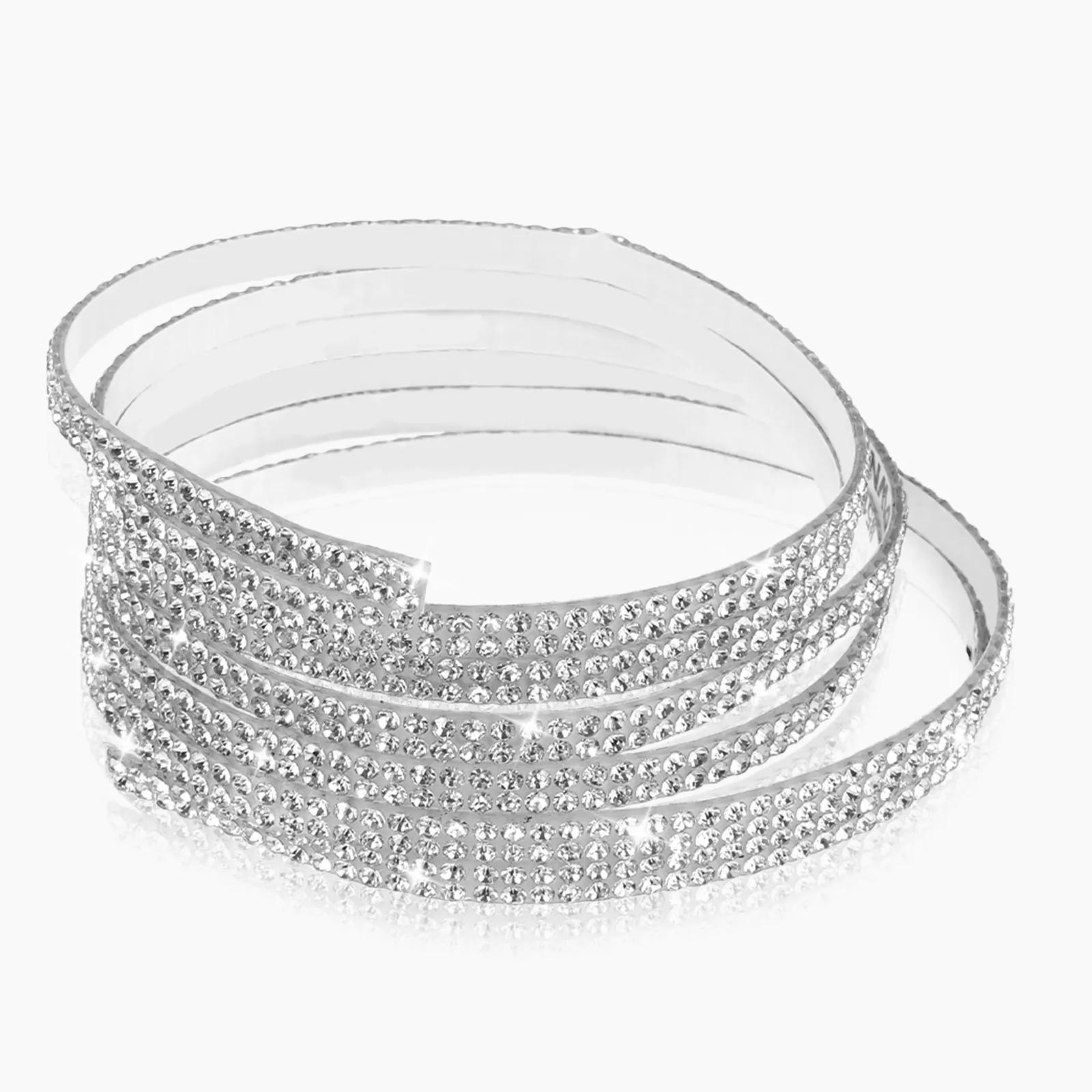 

5 рулонов блестящих полосок для отделки салона автомобиля, самоклеящиеся гибкие алмазные наклейки с 2-миллиметровыми стразами, 5-метровая полоска для декора автомобиля серебряный