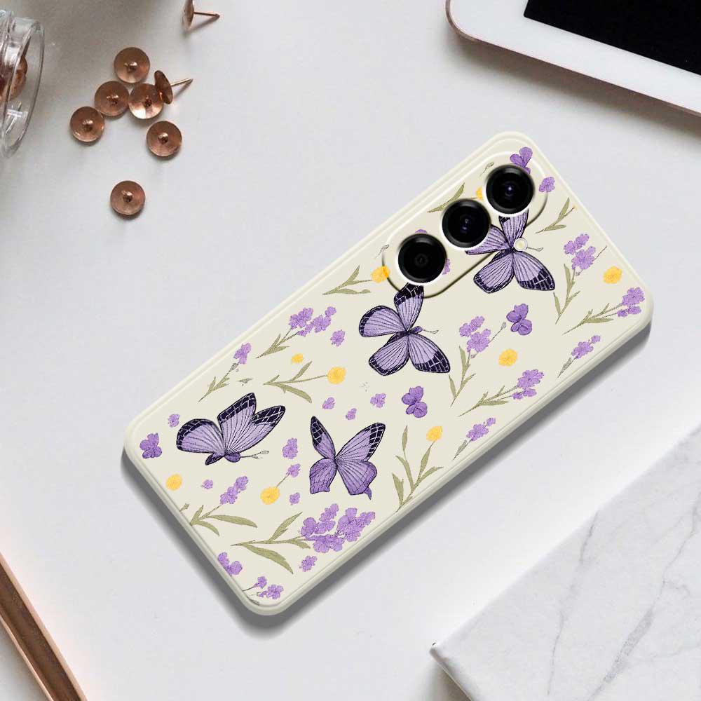 For Samsung Galaxy A56 5G Case Purple Butterflies Pattern Printing Straight Edge TPU Phone Back Cover