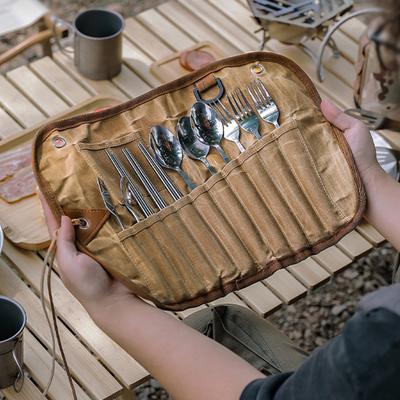 Portaposate da viaggio Organizzatore Portaoggetti Borsa da appendere per posate Portatile Forchetta Cucchiaio Borsa arrotolabile Pochette per utensili da campeggio