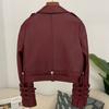 OFTBUY Women Vintage Loose Real Genuine Leather Short Jacket Tie Cuff Motorcycle Jacket Female Zipper Retro Moto Biker Coat Outwear Tops