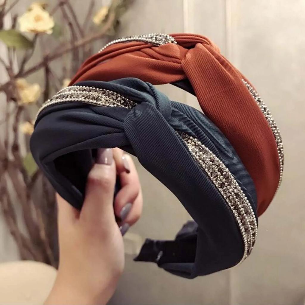 Fashion Shining Rhinestone Hairband Women Solid Headband Adult Classic Black Yellow Hair Accessories Wholesale Female Turban