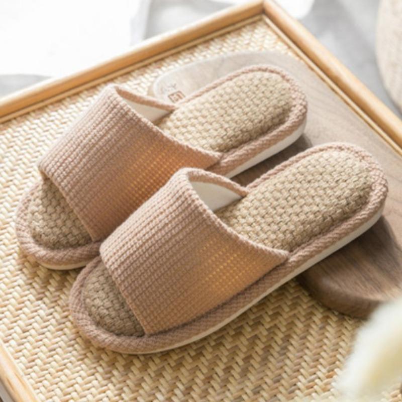 Summer home indoor couple linen slippers men and women open floor slippers non-slip soft bottom