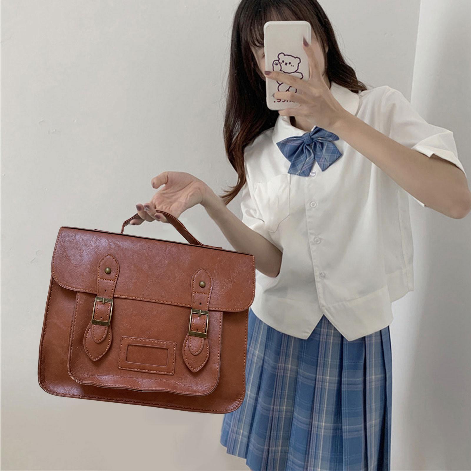 

College Backpack Girls Shoulder Bag School Bag Multiple Pockets Adjustable Shoulder Strap Large Capacity PU Leather Rucksack коричневий