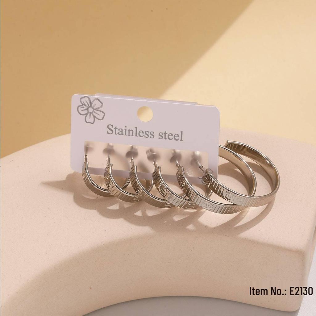 Geometric Stainless Steel Round Hoop Earrings - Classic, Luxurious, Non-Fading for Women