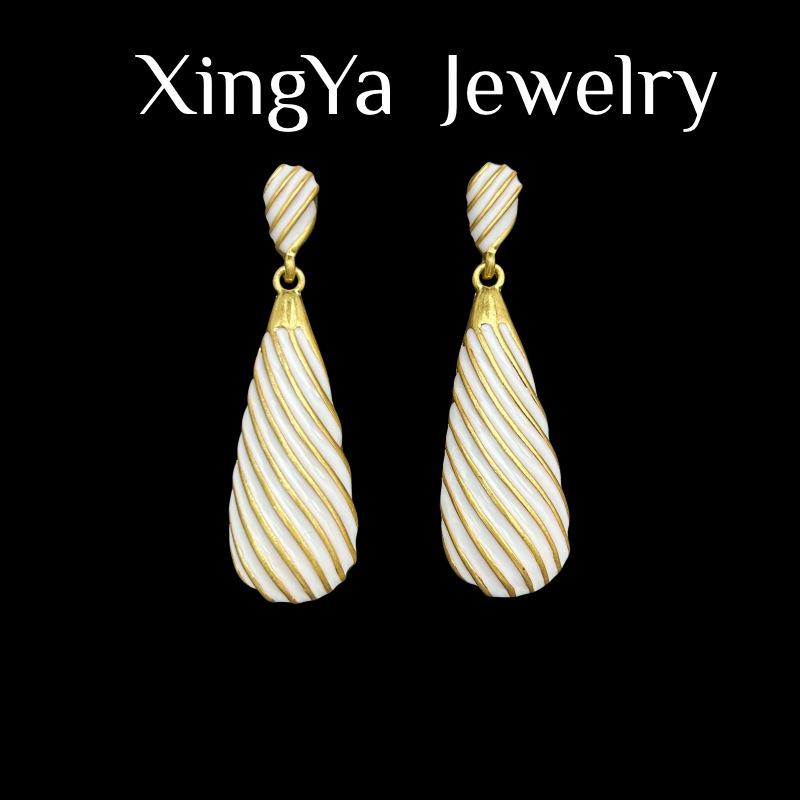 Retro Vintage Zebra Striped Drop Glaze Unique Personality Long Style High-end Water Droplet Earrings