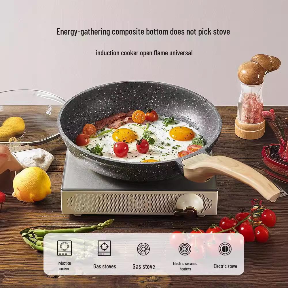 British Maifan Stone Non-Stick Wok: Flat Bottom Pan for Steak, Stir-Fry, and Cooking On Induction and Gas Stoves