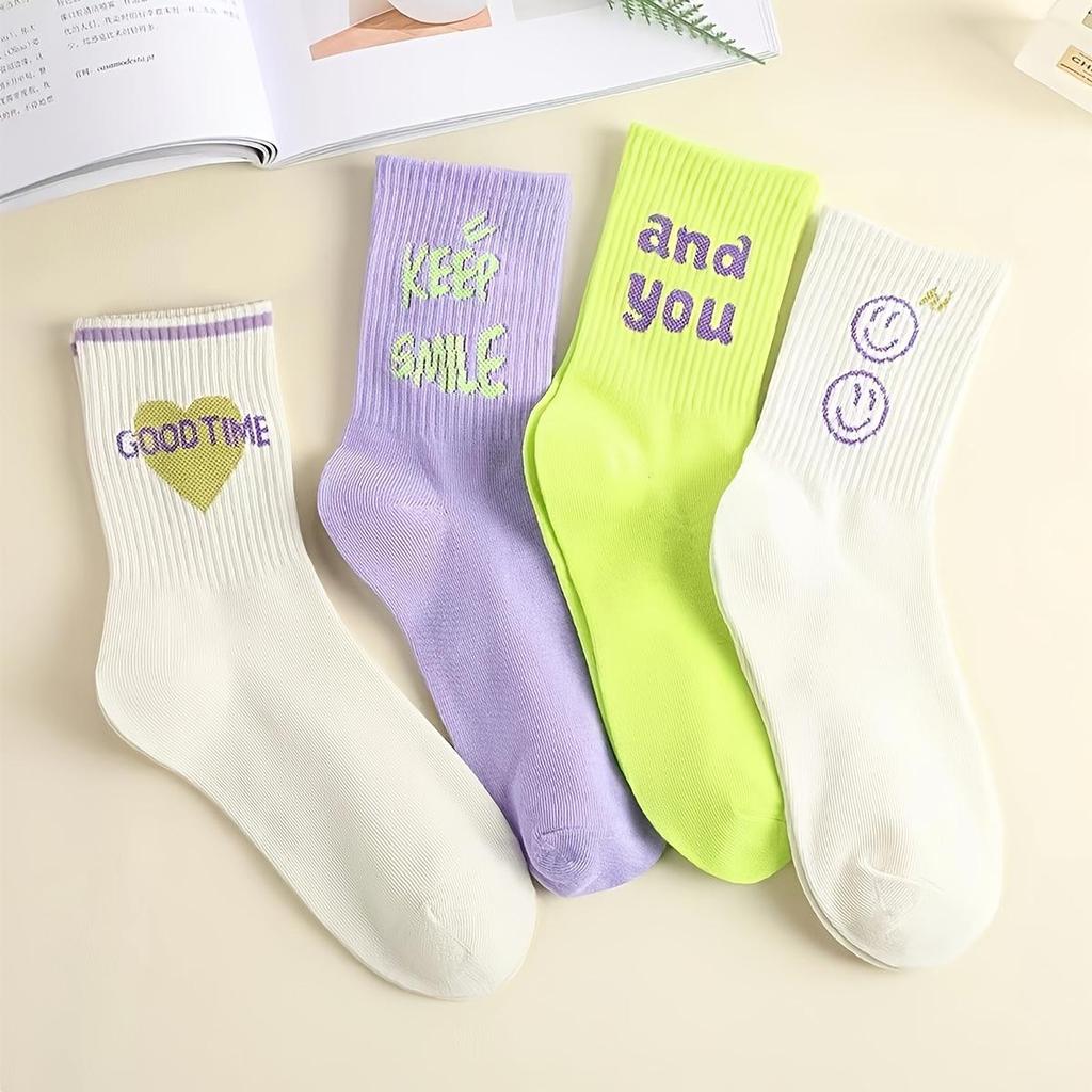 Trendige japanische Smiley-Gesicht Damen-Mittelschaftsocken - Vielseitiger College-Stil