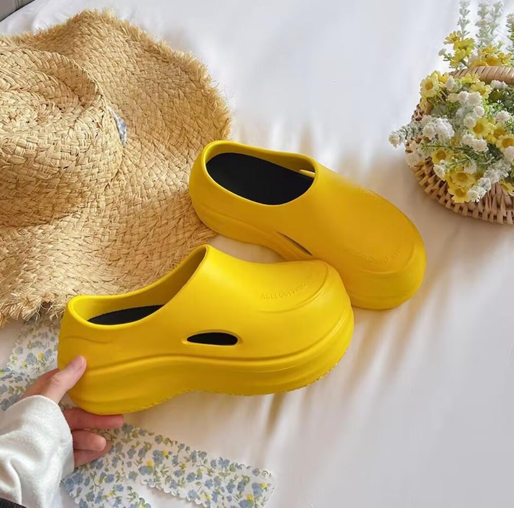 Pink chef shoes 2025 summer new heightening muffin platform slippers women wear ugly cute bag head hole shoes