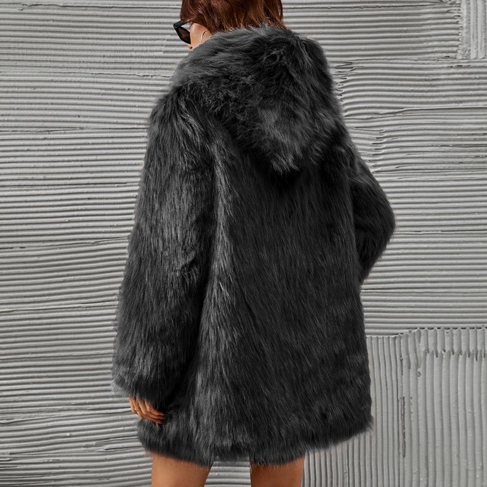 2 Cheng Juan autumn and winter new products hooded long imitation fur coat top women