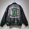 PU Leather Biker Jacket Mens Loose Fit Vintage Style Letter Embroidery Black