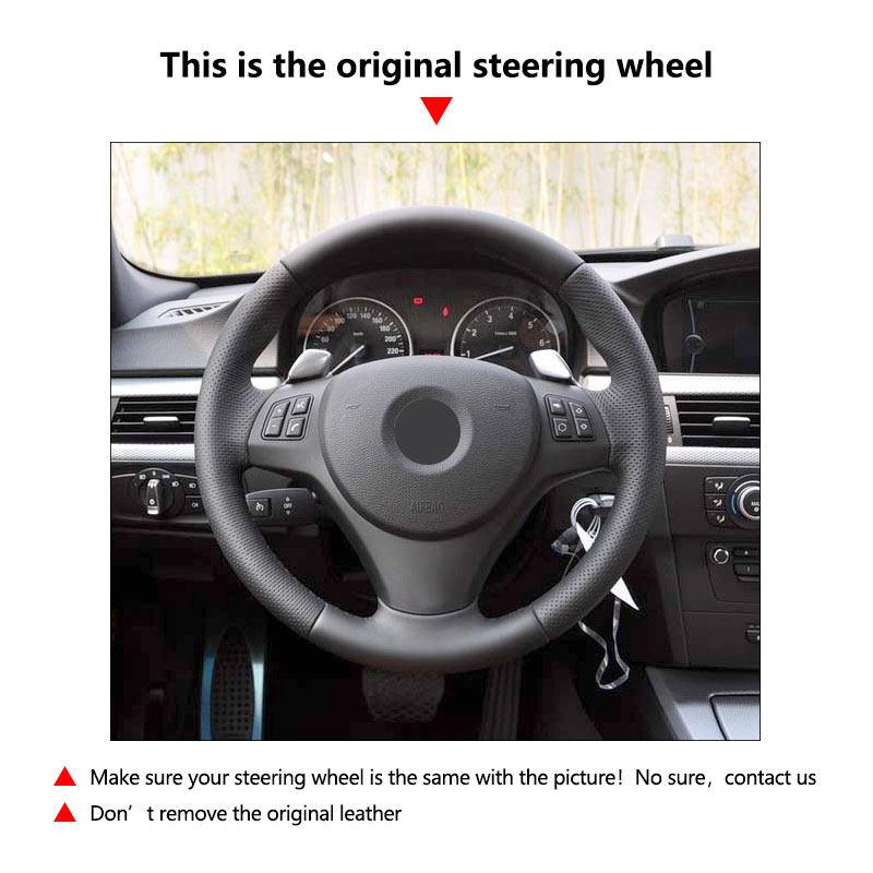Δερμάτινο κάλυμμα σουέτ τιμονιού αυτοκινήτου για BMW M Sport 1 3 Series E81 E82 E87 E88 M3 E90 E92 E93 2008-2013 X1 E84 2011