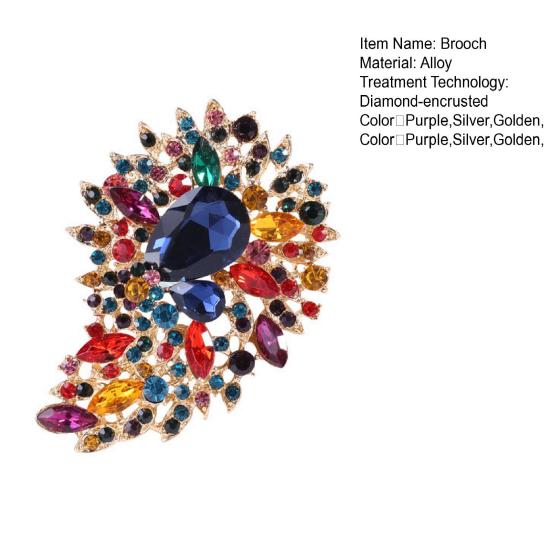 Vintage Crystal Brooch Anti-oxidation Anti-rust Alloy Lapel Pin Chic Colorful Crafted Pin Gift for Her