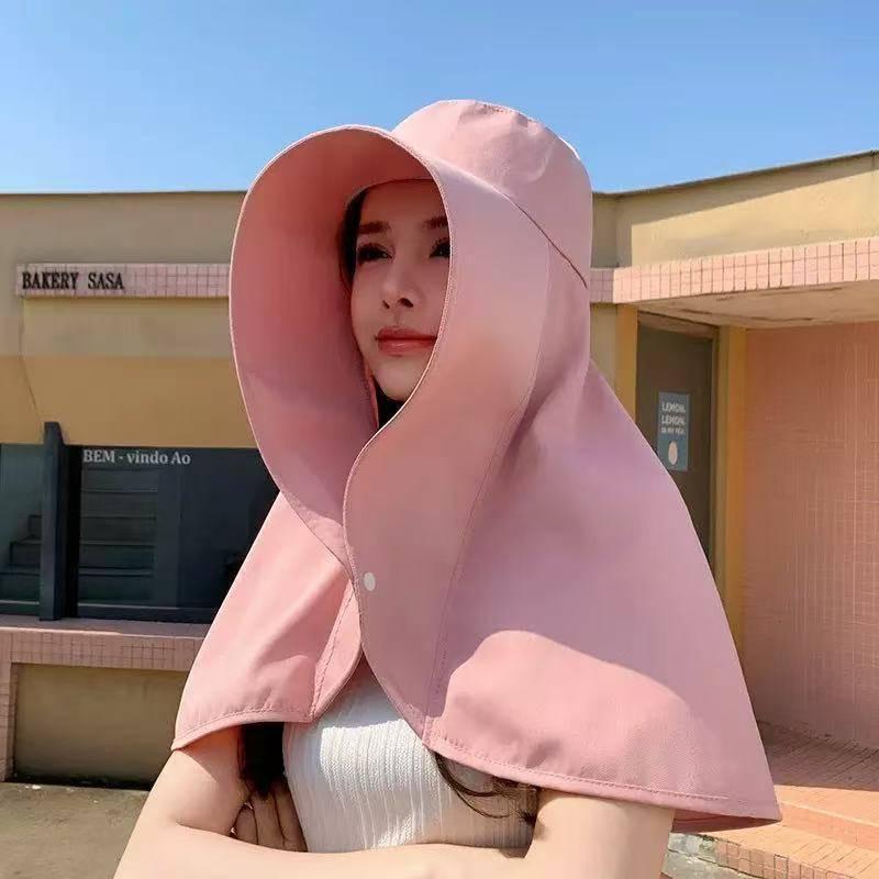 Wide Brim Shawl Sun Hat For Women Neck Face Cover Protection Fisherman Hat With Ponytail Hole Beach Travel Outdoor Photography