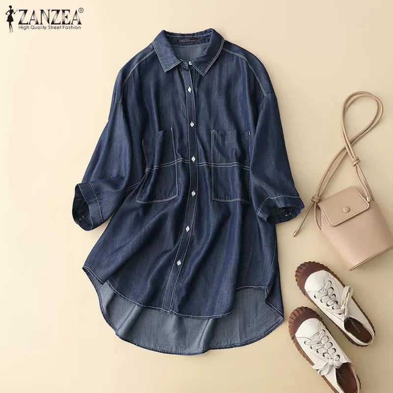 

ZANZEA Женская летняя повседневная блузка с отложным воротником и короткими рукавами