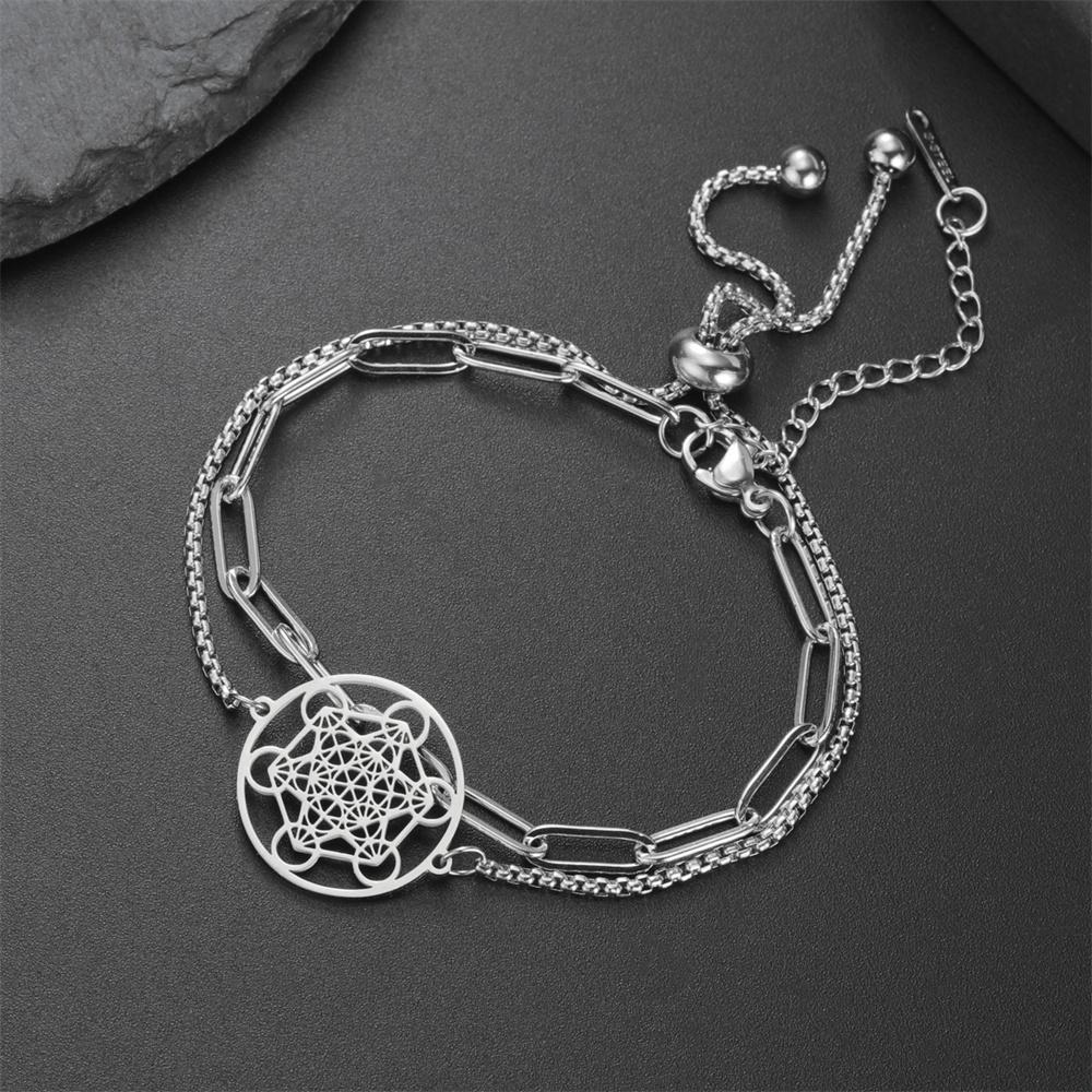 My Shape Flower of Life Bracelets 2 Layers Chains Combination Bracelet Stainless Steel Bangle Tree of Life Charms Jewelry Amulet