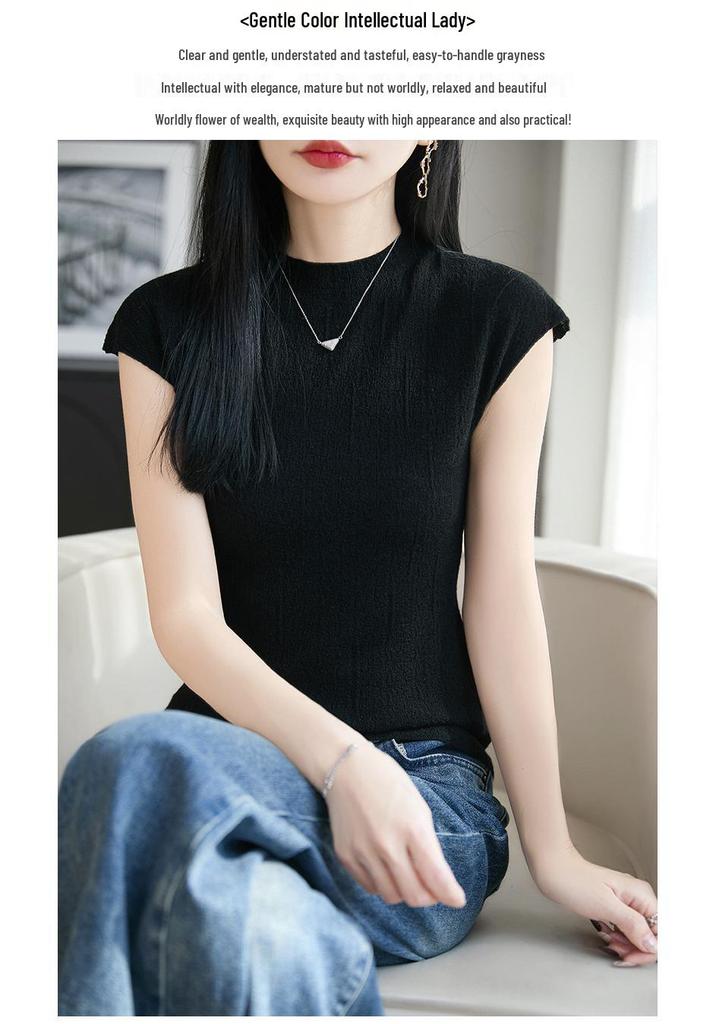 Women's Slim Fit Knit Round Neck Vest – 60 Count Fine Spun Wool Blend, Short Sleeve, Lightweight Summer Layer