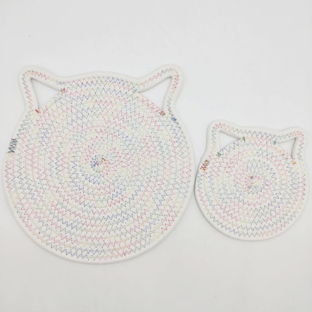 Cartoon Cat Hanging Placemat for Dining Table Decor Plate Dish Mat Coaster Cup Cotton Pot Holders Insulation Pad Kitchen Home