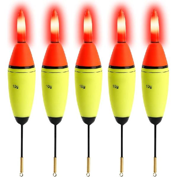 QualyQualy 5Pcs LED Light Bobbers Fishing Floats Fishing Bobbers Saltwater Freshwater Night Fishing Fishing Floats Lighted Bobbers for Crappie LED Light Bobbers 10g
