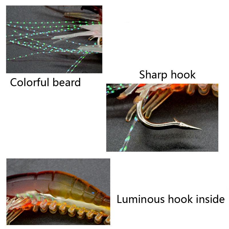 7Pcs/lot 8cm 5g Silicon Shrimp Fishing Lure Luminous Soft Fishing Lures Mixed Color Artificial Shrimp Bait Pesca Sabiki Rig YE96