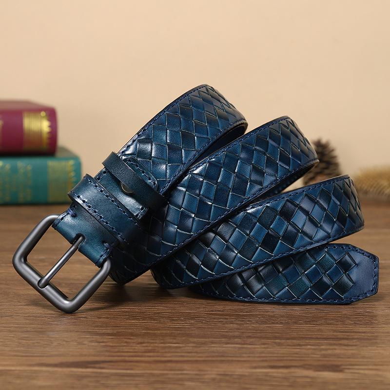 Genuine Belt Young Men'S Leather Woven Pin Buckle Belt First Layer Cowhide Handmade Woven Couple Versatile Belt