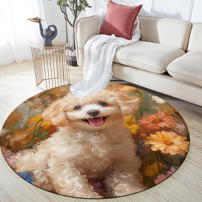 Beautiful Poodle pattern round rug,Carpet Rug for Living Room Bedroom  Playroom ,Non-slip Floor Mat,Holiday Gifts and Birthday Gifts.