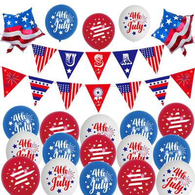 22 Pcs Patriotic Red Blue White Party Decoration Set Patriotic Banner Flags Balloons for 4th of July