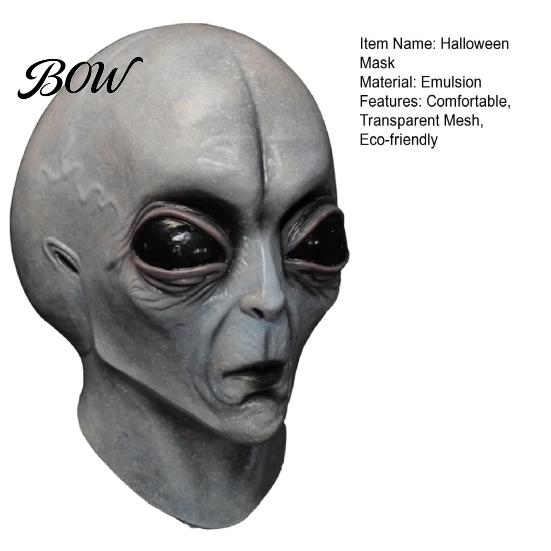 Detailed Alien Cosplay Accessory Halloween Grey Mask, Latex Full Head UFO Mask with Big Adult Costume Eyes, Soft Sci Fi Party Prop for Adults,