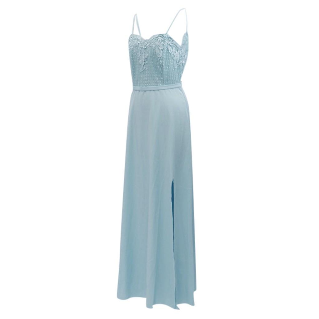 Women's Summer Fashion Suspended Sexy Lace Solid Long Dress