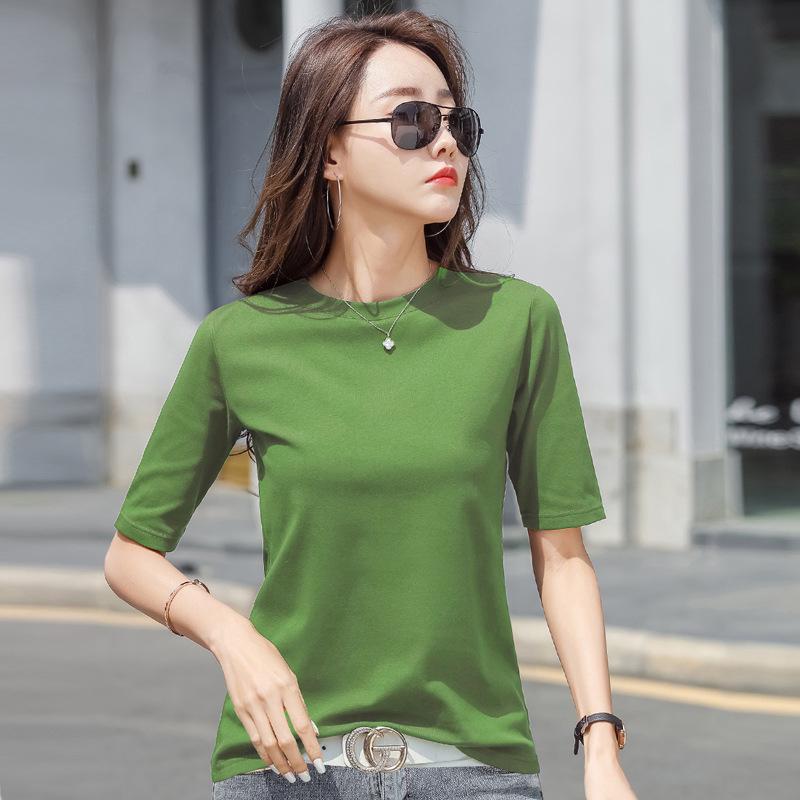 Women's Mid-Sleeve T-Shirt 2024 Korean Style Solid Color Base Layer Top Casual